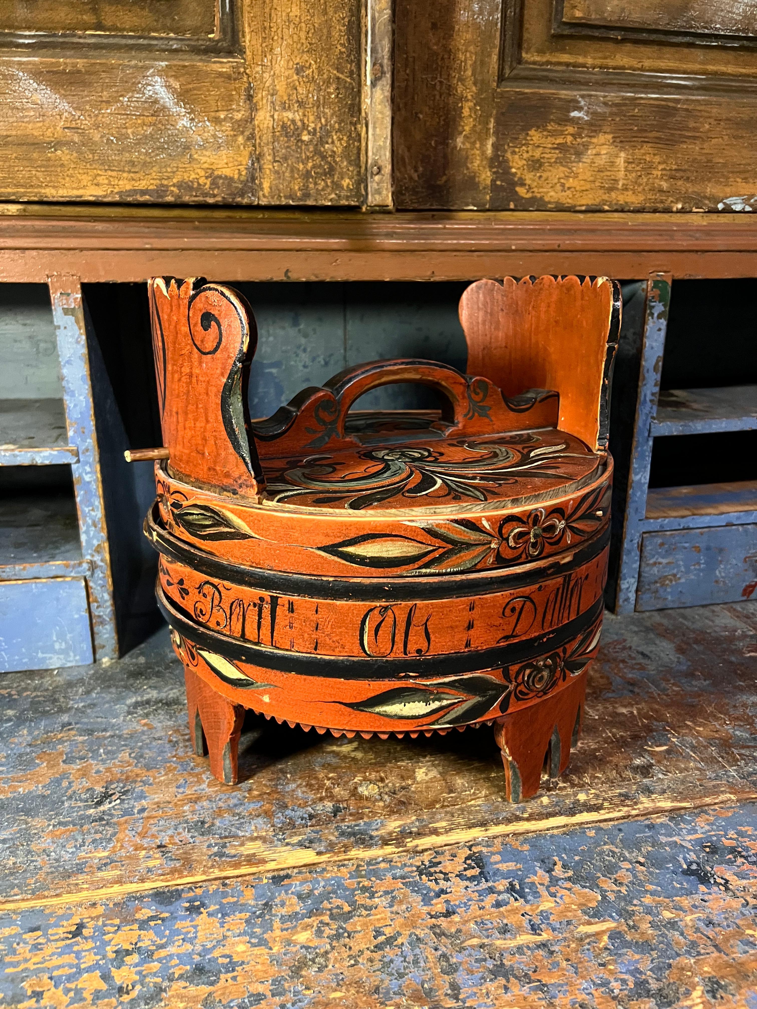 Datiert 1835 Hallingdal Rosemaling - Antike Ambarbox, Norwegen - Museumsqualität im Angebot 1