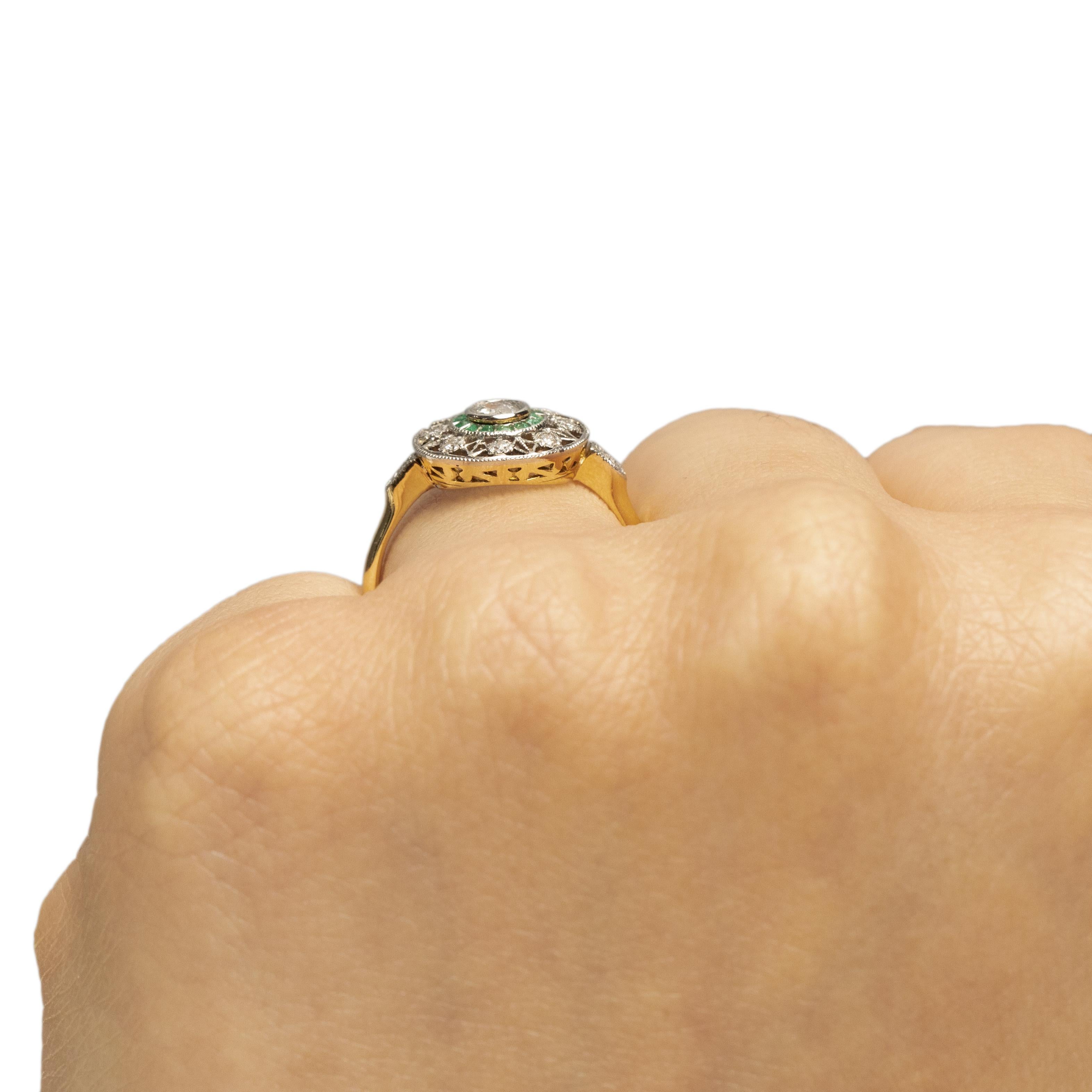 Französischer zweifarbiger, durchbrochener Doppelhalo-Diamant- und Smaragdring mit französischer Punze von 1838 2