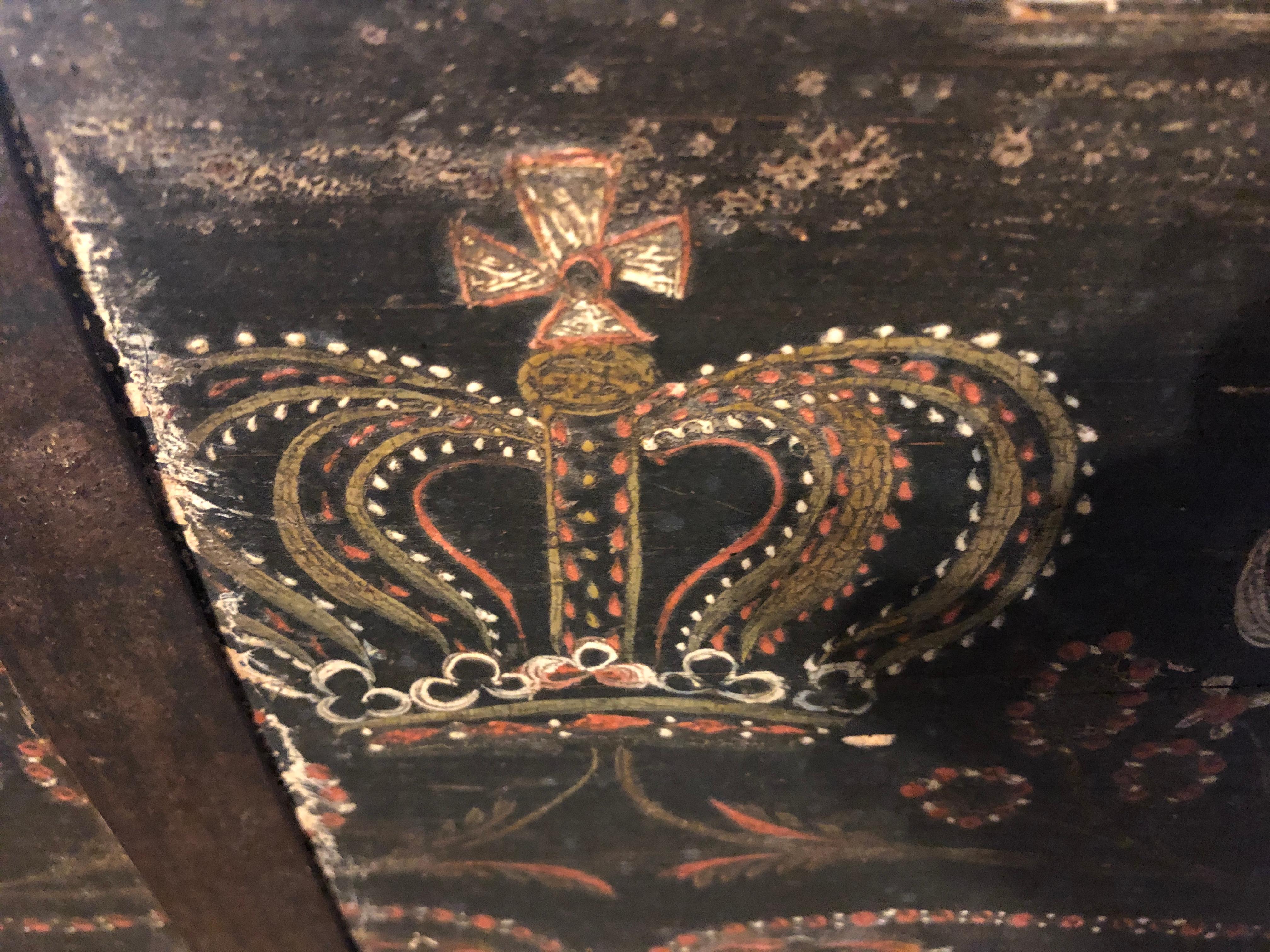 Original Painted Dowry Chest Trunk or Luggage, Dated 1840 For Sale 6