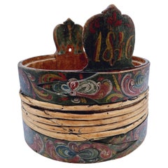 Dated 1846 Norwegian Antique Rosemaling Bucket From Telemark