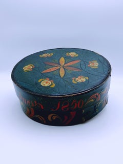 Dated 1850 Museum-Quality Antique Tine Box with Rosemaling, bentwood, Nordic