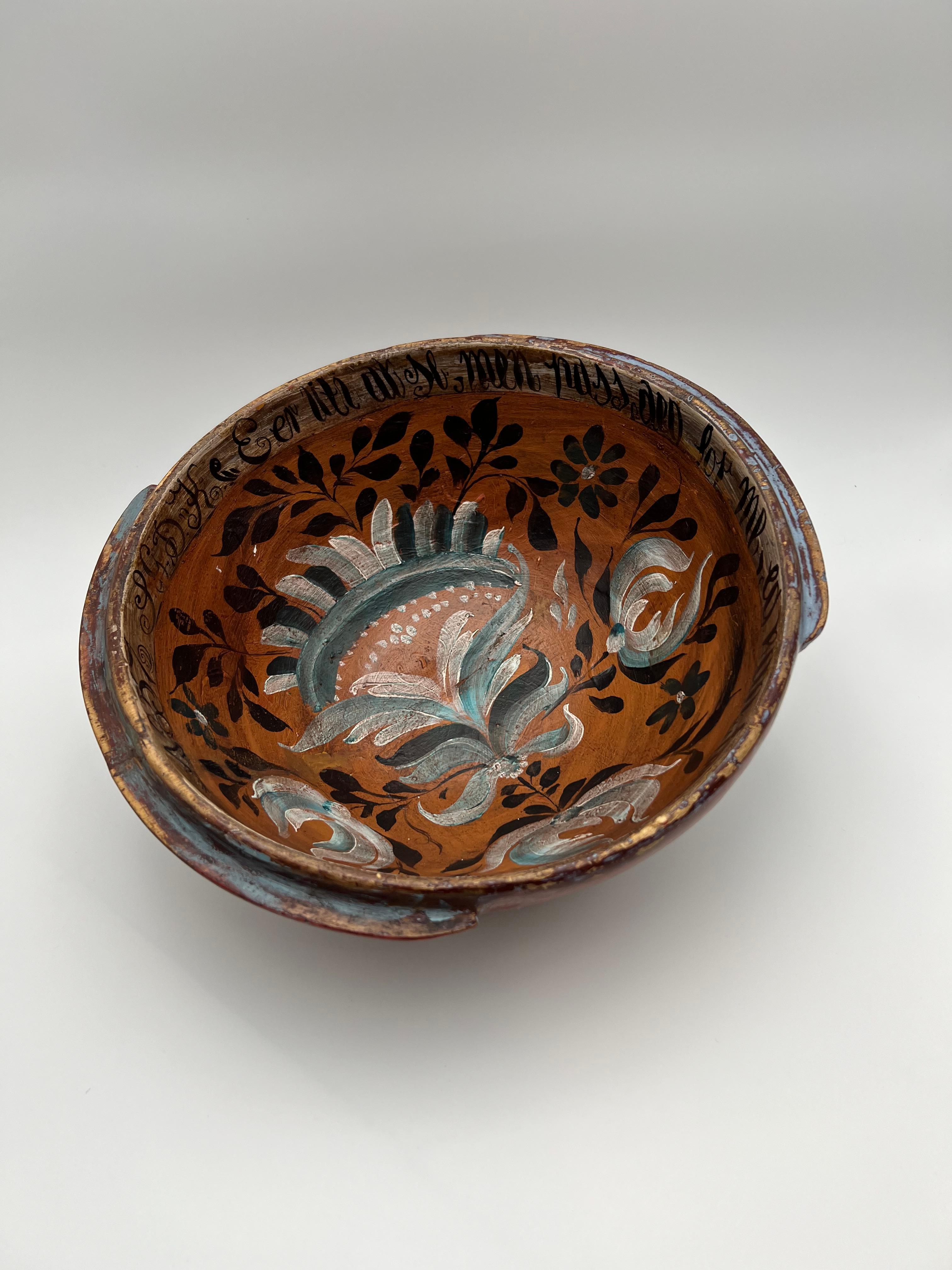 Datiert 1857 Hallingdal Rosemaling - Antike Vingebowl, Norwegen - Museumsqualität (Volkskunst) im Angebot