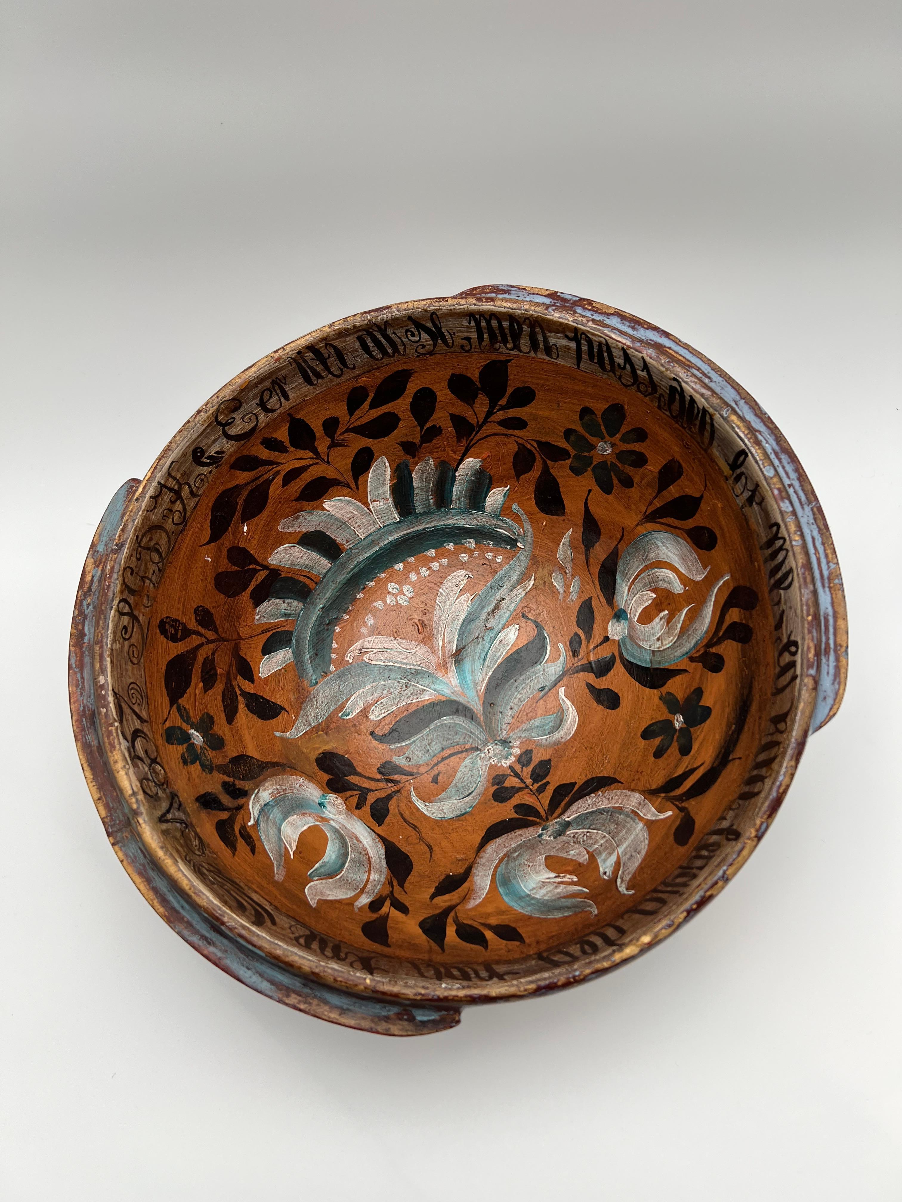 Datiert 1857 Hallingdal Rosemaling - Antike Vingebowl, Norwegen - Museumsqualität (Norwegisch) im Angebot