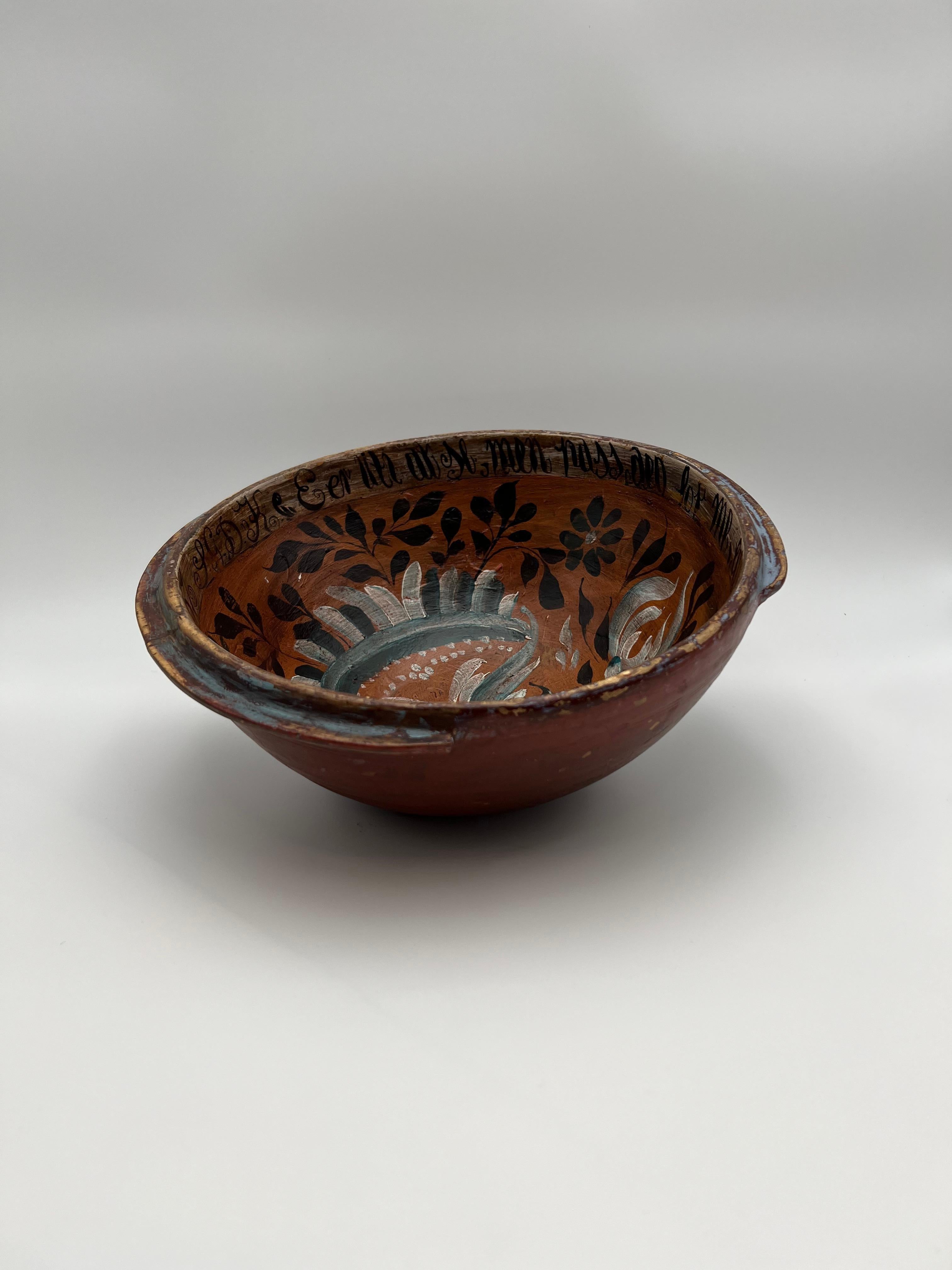 Datiert 1857 Hallingdal Rosemaling - Antike Vingebowl, Norwegen - Museumsqualität (Handgefertigt) im Angebot