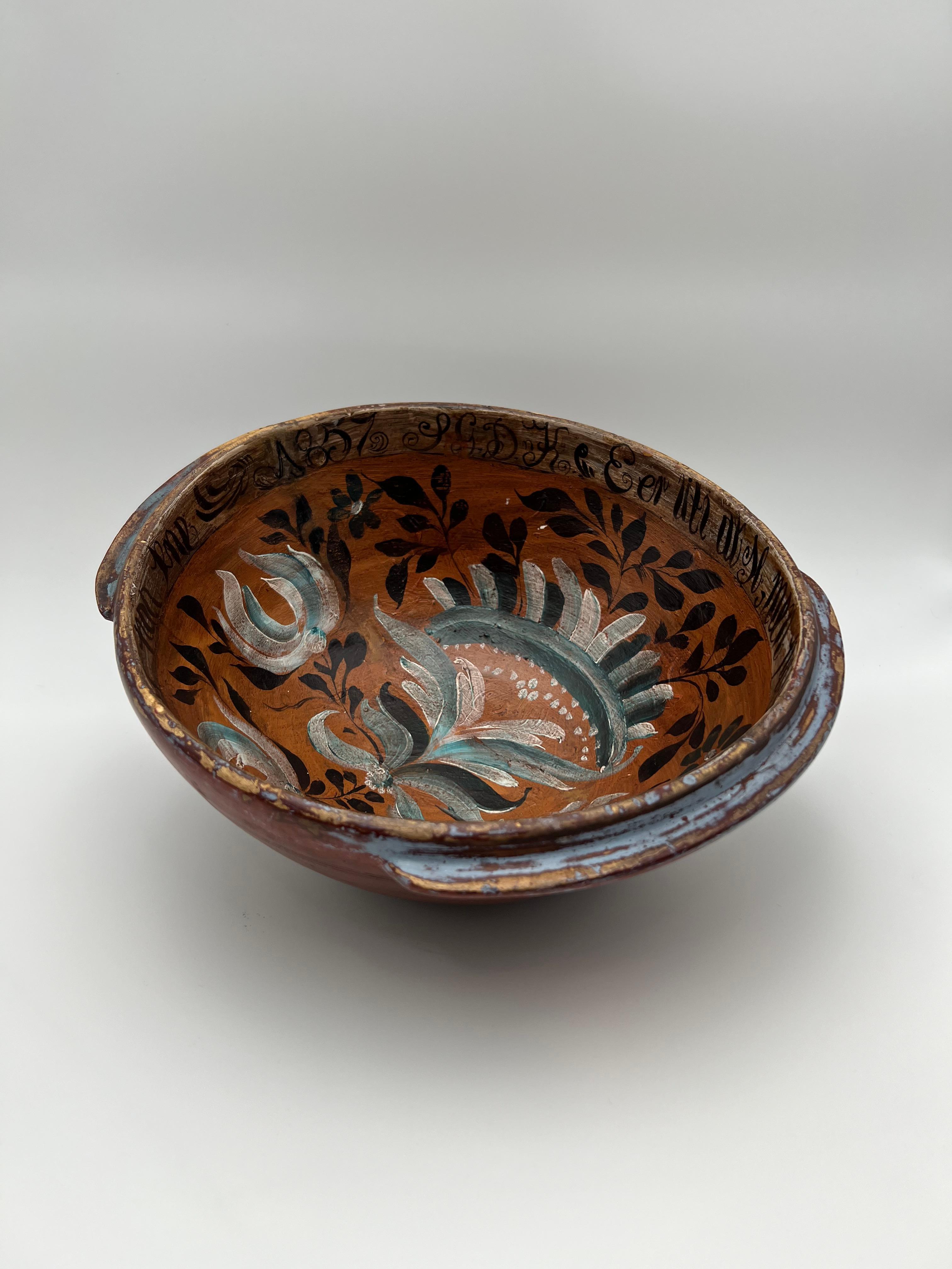 Datiert 1857 Hallingdal Rosemaling - Antike Vingebowl, Norwegen - Museumsqualität im Zustand „Gut“ im Angebot in Skien, NO
