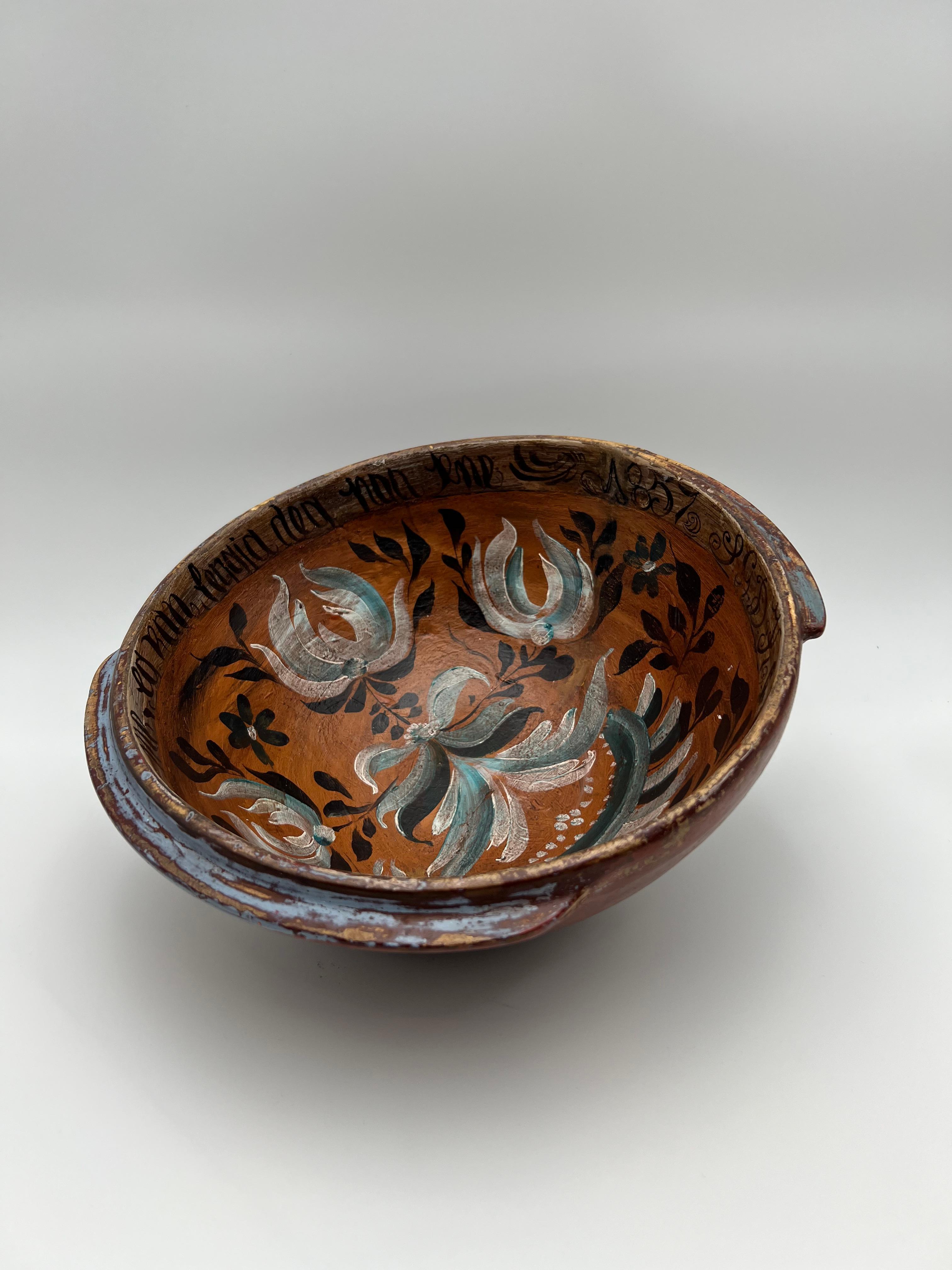 Datiert 1857 Hallingdal Rosemaling - Antike Vingebowl, Norwegen - Museumsqualität (19. Jahrhundert) im Angebot
