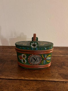 Dated 1869 Antique Rosemaling Tine Box from Telemark by Kjetil Østerholdt