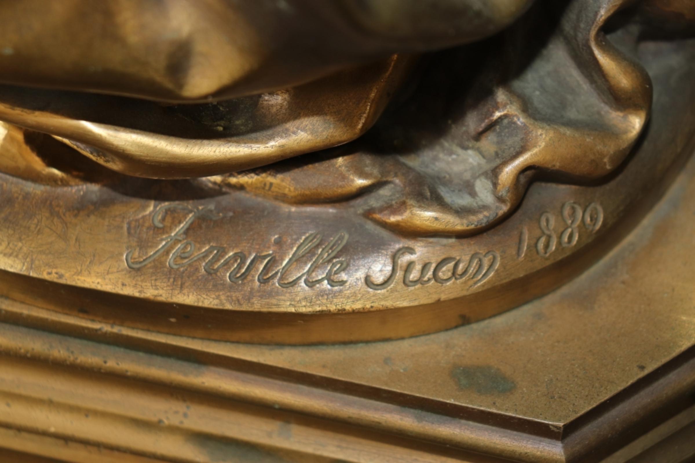 Datato 1880 e firmato Ferville-Suan Bronzo naturalistico francese di donna con falco In condizioni buone in vendita a Swedesboro, NJ