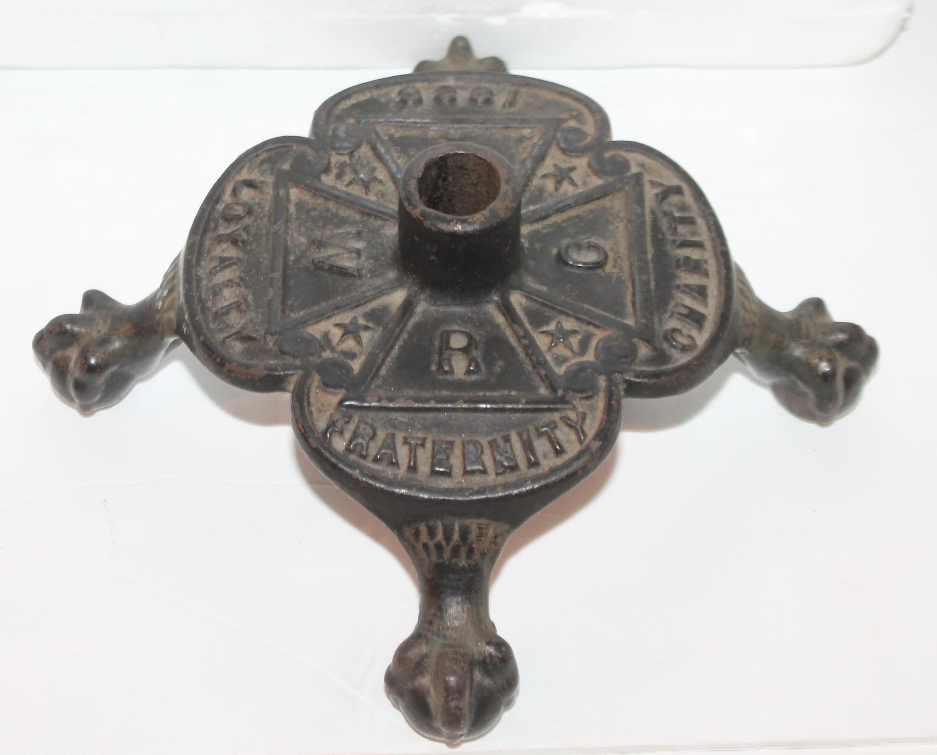 Masonic cast iron original black painted masonic flag holder with footed ball and claw feet. The condition is very good and strong.