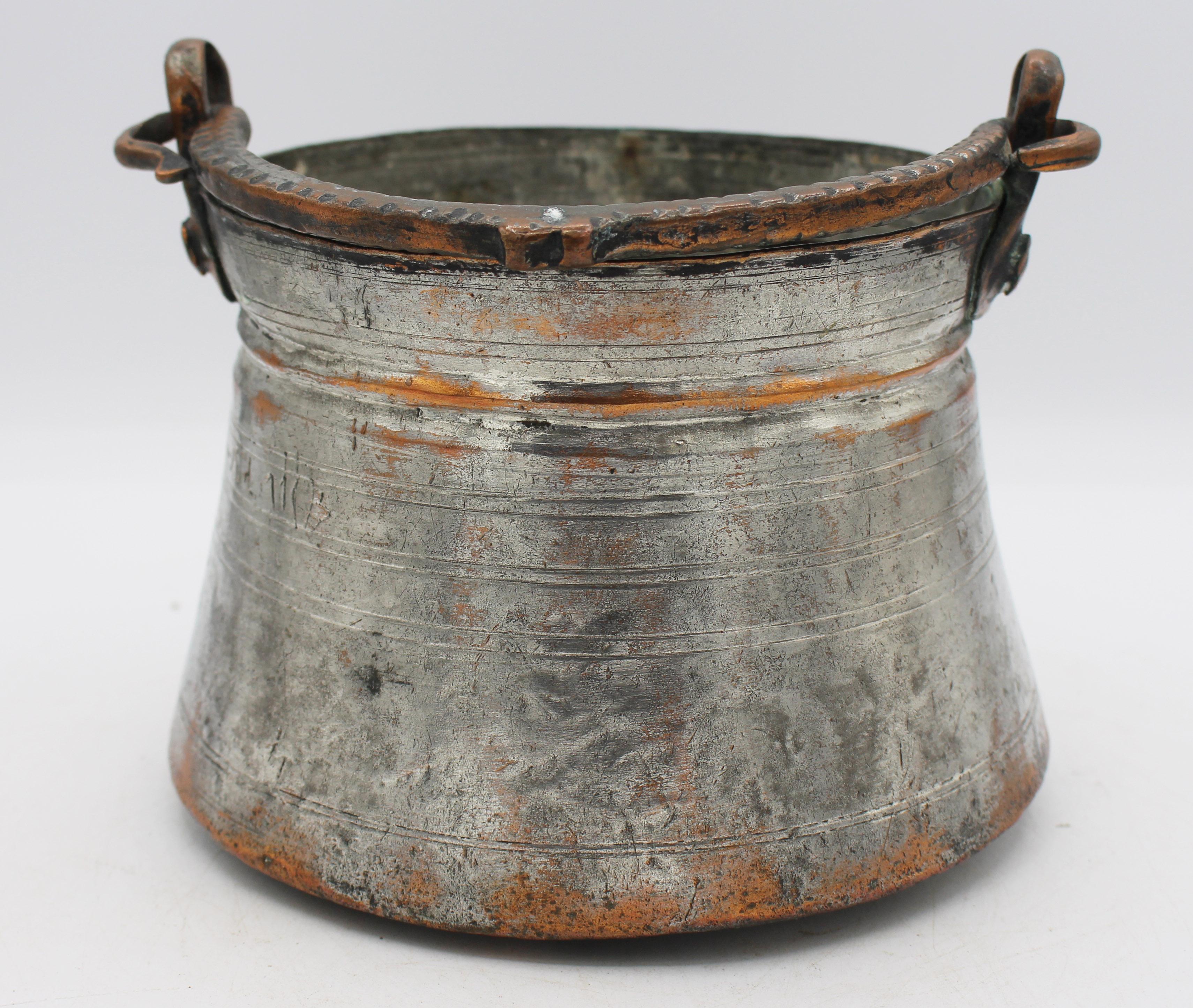 Victorian Dated 1894 Armenian Tinned Copper Cooking or Yogurt Pot For Sale