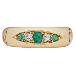 Dated 1897 Hallmarked Five Stone Diamond and Emerald Antique Unisex Band Ring 