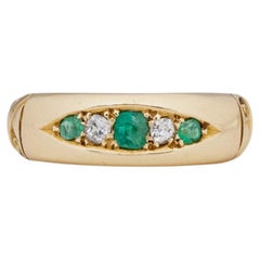Dated 1897 Hallmarked Five Stone Diamond and Emerald Antique Unisex Band Ring