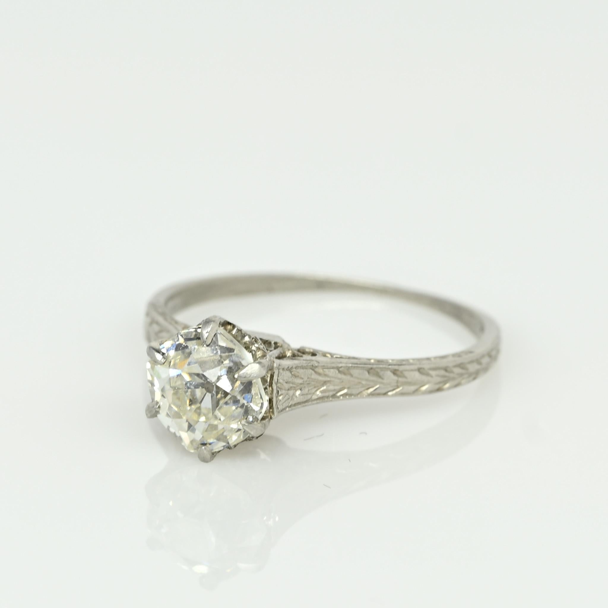 Old European Cut Dated 1901 Edwardian Platinum 1.0CT Diamond Cathedral Shank Engagement Ring