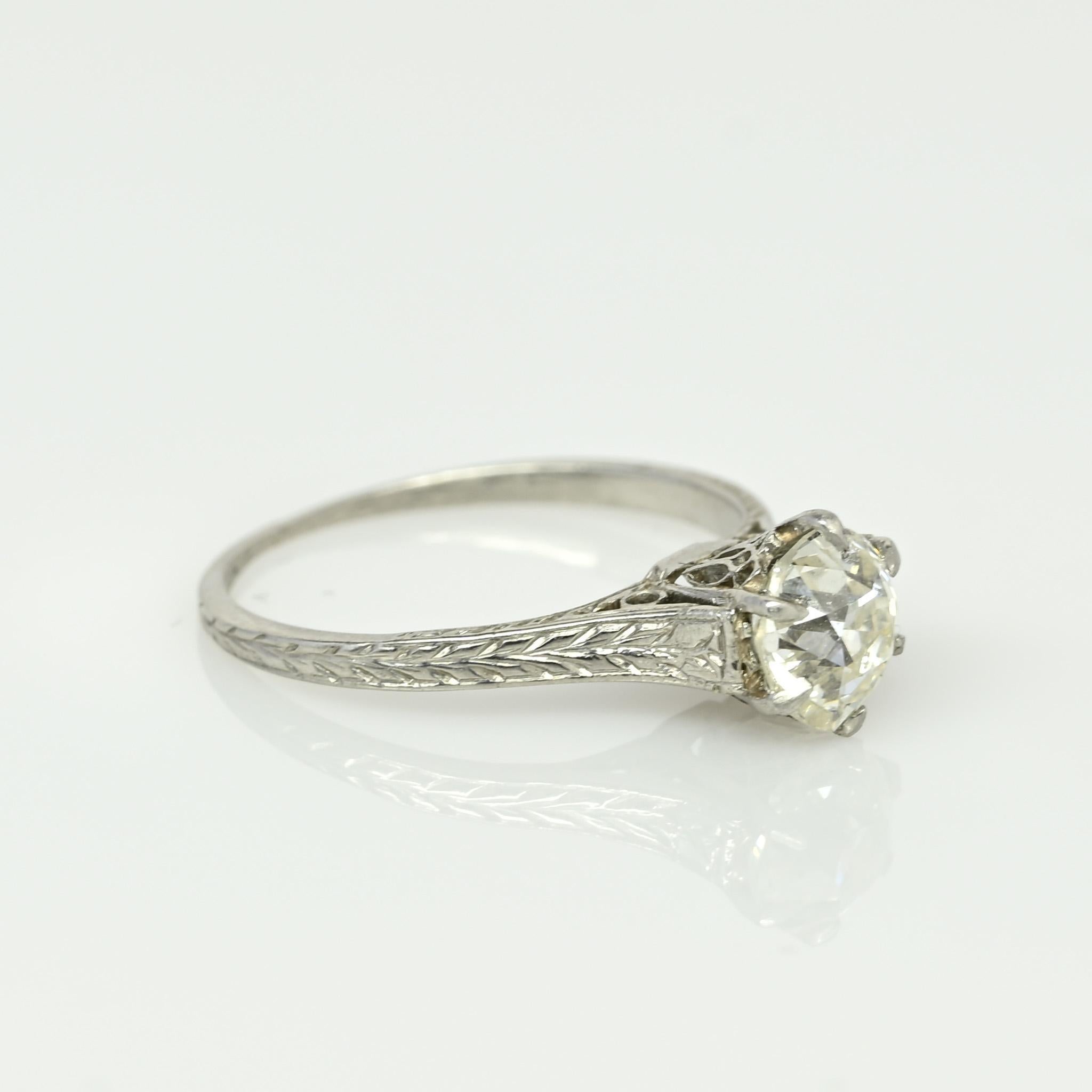 Dated 1901 Edwardian Platinum 1.0CT Diamond Cathedral Shank Engagement Ring In Good Condition In Addison, TX