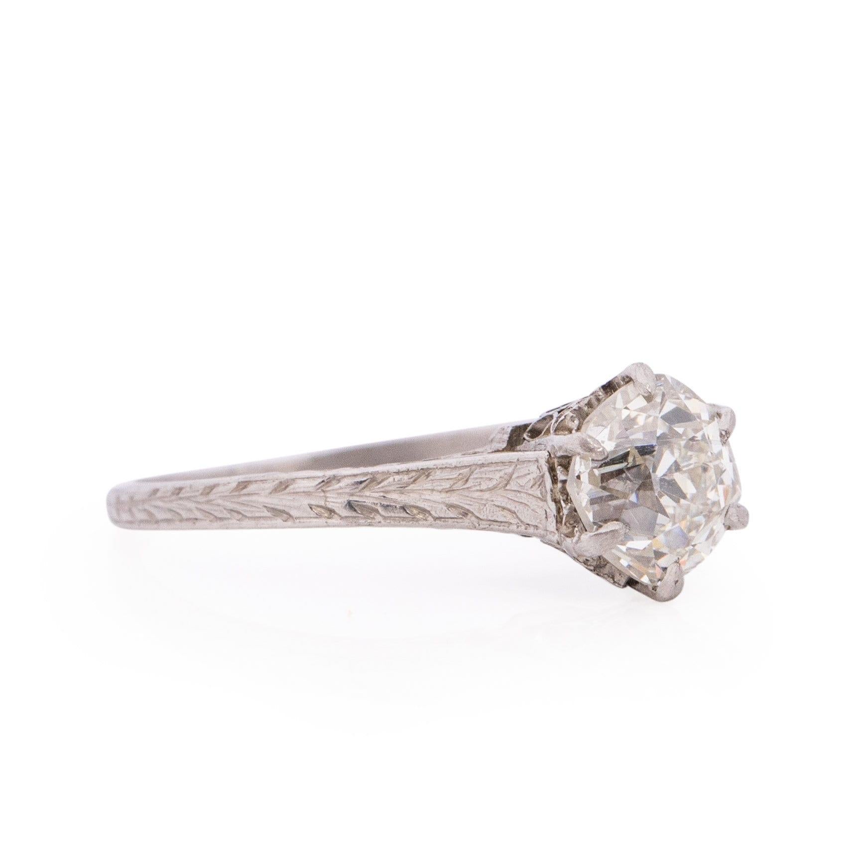Women's Dated 1901 Edwardian Platinum 1.0CT Diamond Cathedral Shank Engagement Ring For Sale