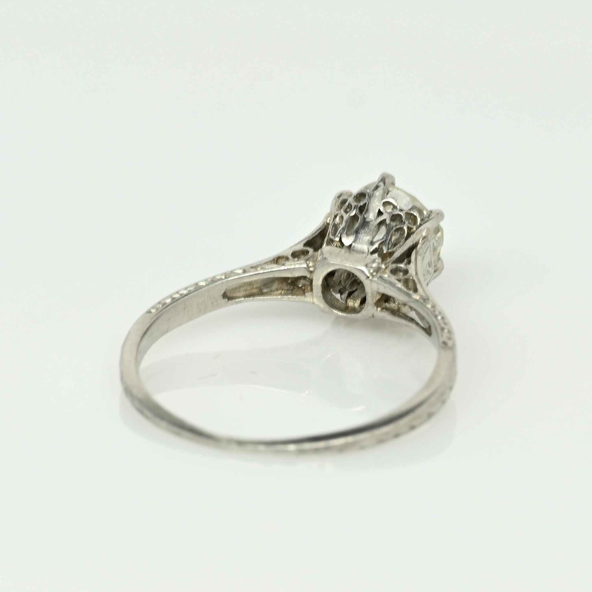 Dated 1901 Edwardian Platinum 1.0CT Diamond Cathedral Shank Engagement Ring 1