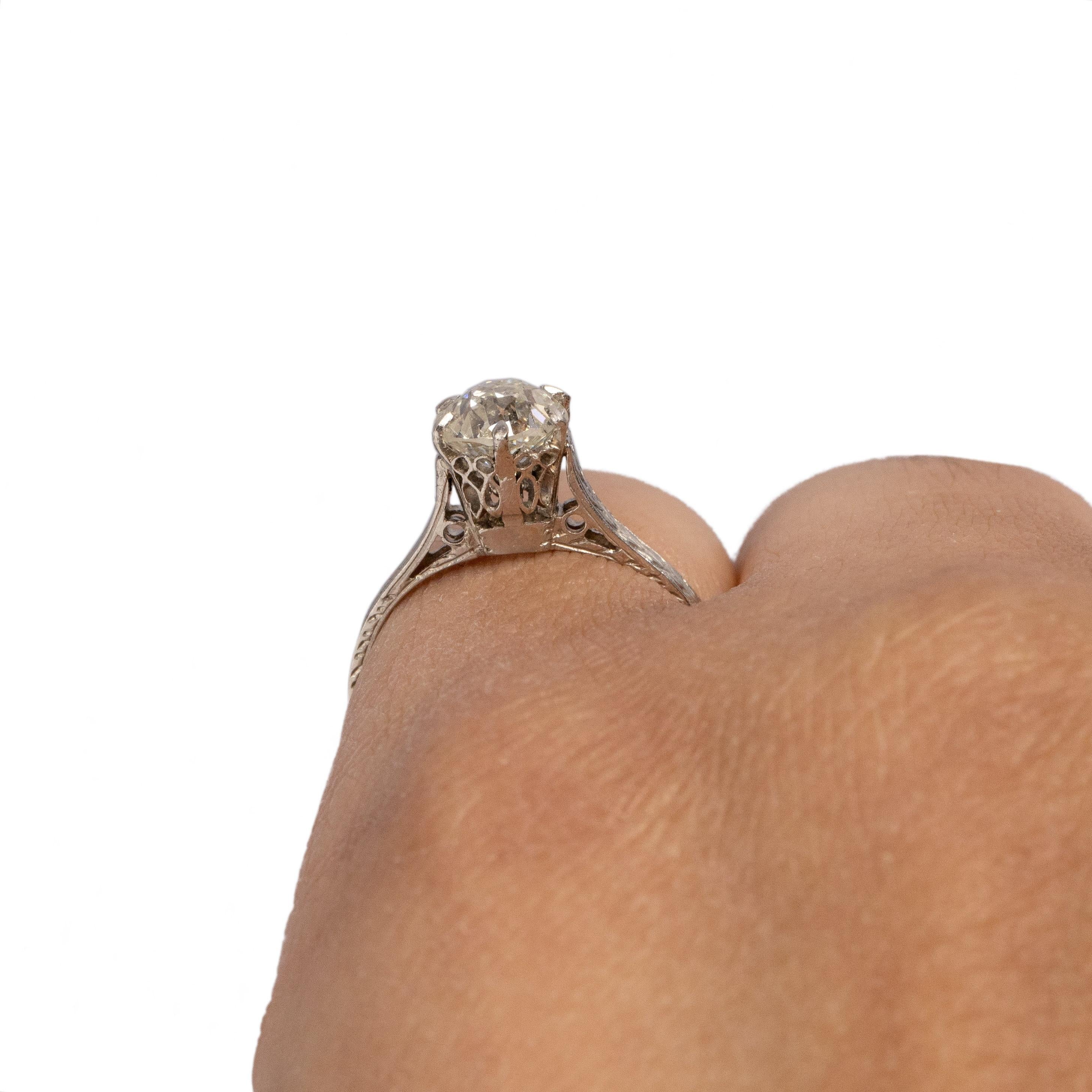 Dated 1901 Edwardian Platinum 1.0CT Diamond Cathedral Shank Engagement Ring For Sale 2