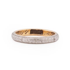 Dated 1914 Art Deco Two Tone 18K Floral Engraved Vintage Stackable Wedding Band