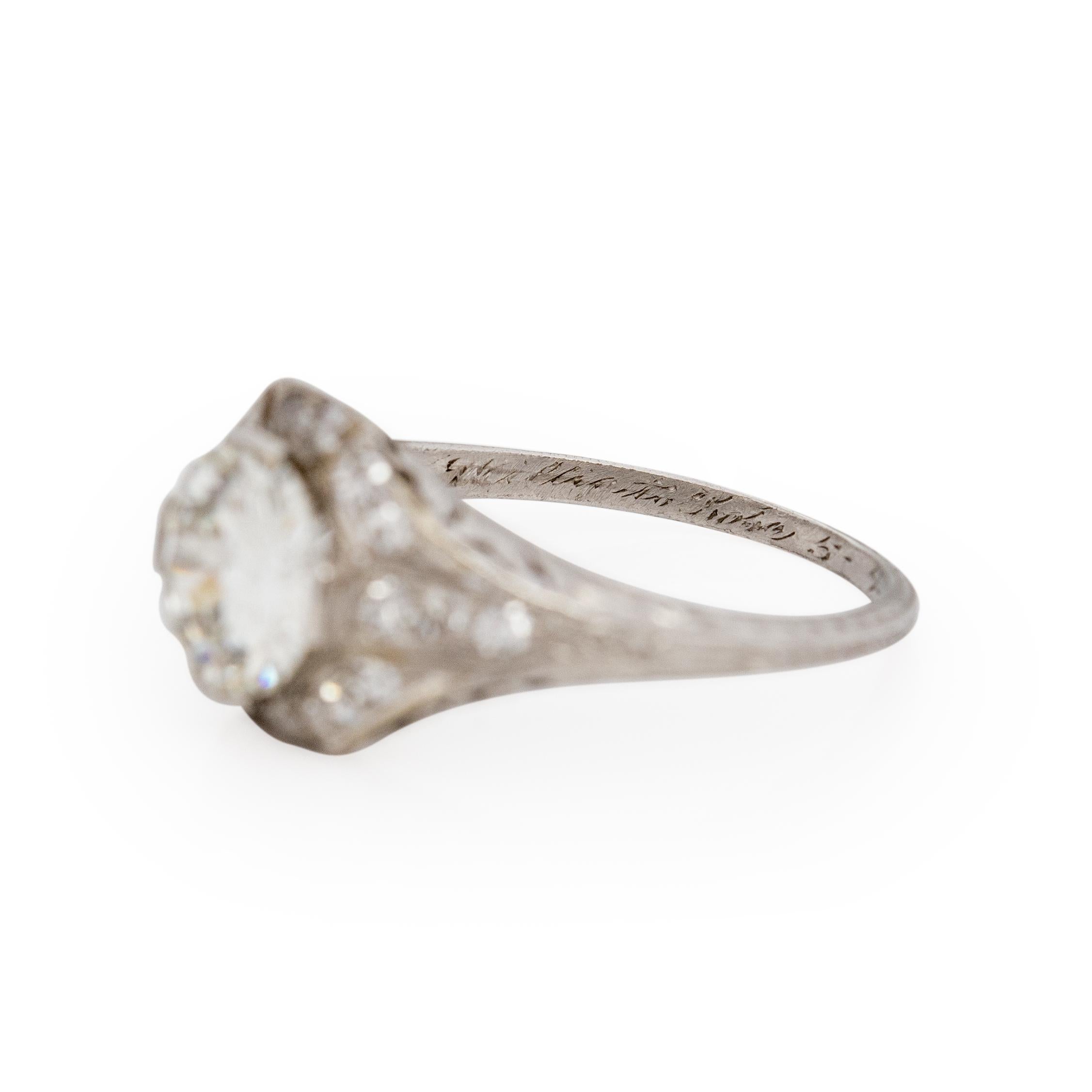 Dated 1924 Art Deco Platinum 1.55Ct Diamond, Filigree Detailed Engagement Ring 2