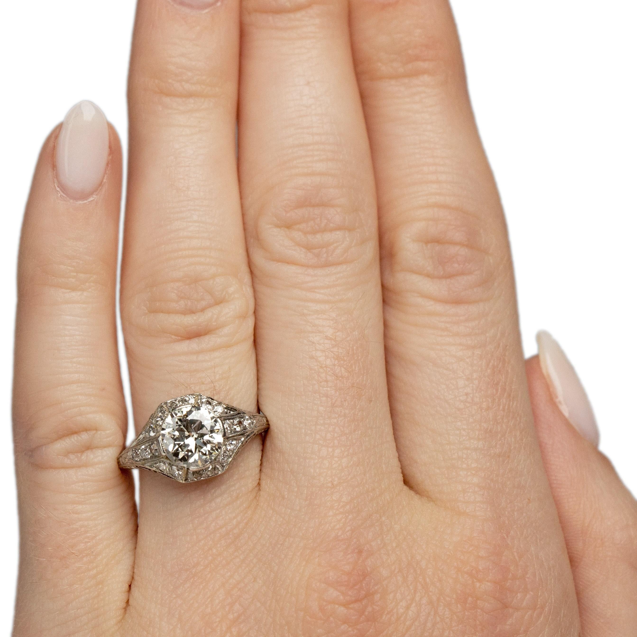 Dated 1924 Art Deco Platinum 1.55Ct Diamond, Filigree Detailed Ring For Sale 1