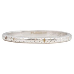 Dated 1926 Art Deco Platinum Vintage Etched Chevron Antique Stackable Band