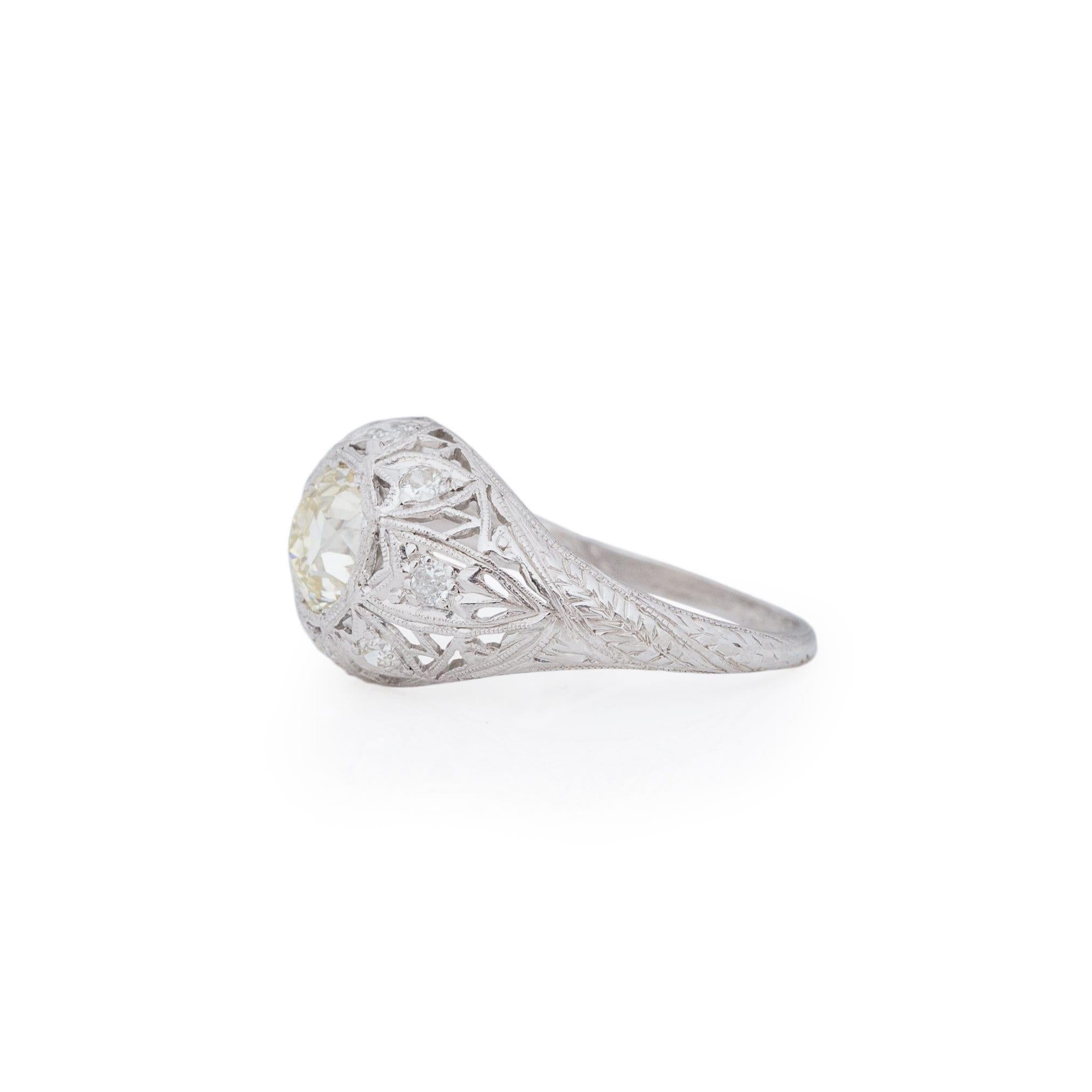 Women's Dated 1927 Art Deco Platinum 1.1Ct Old European Cut Solitaire Diamond Ring For Sale