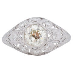 Antique Dated 1927 Art Deco Platinum 1.1Ct Old European Cut Solitaire Diamond Ring