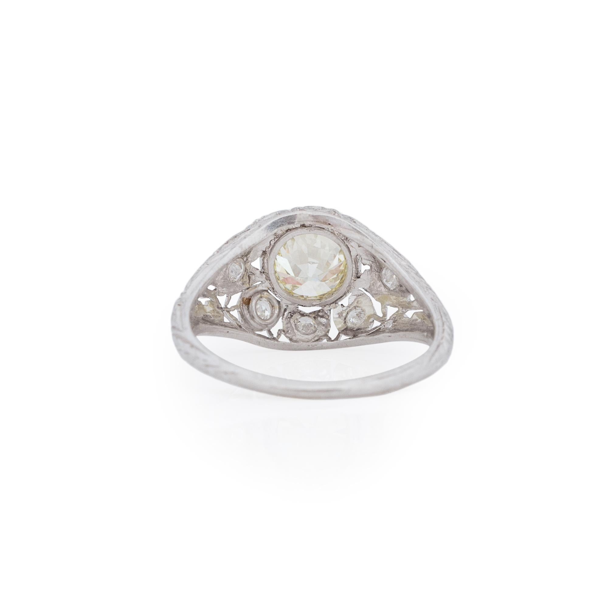 1927 datiert Art Deco Platin Solitär Diamant Verlobungsring mit altem europäischen Schliff (Art déco)
