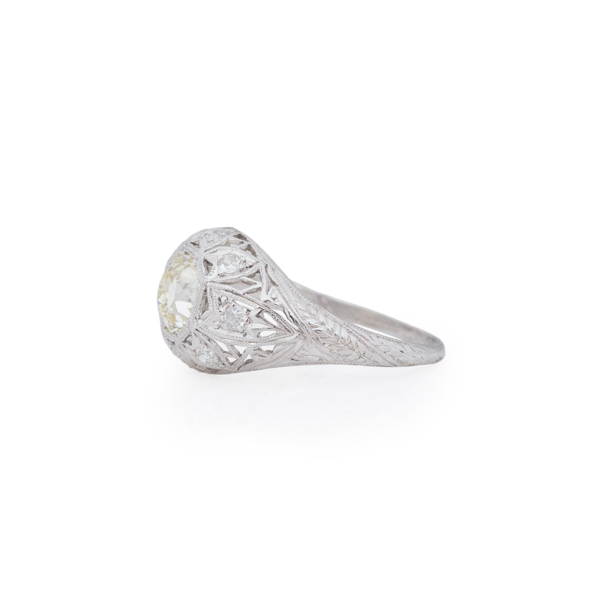 1927 datiert Art Deco Platin Solitär Diamant Verlobungsring mit altem europäischen Schliff (Alteuropäischer Schliff)