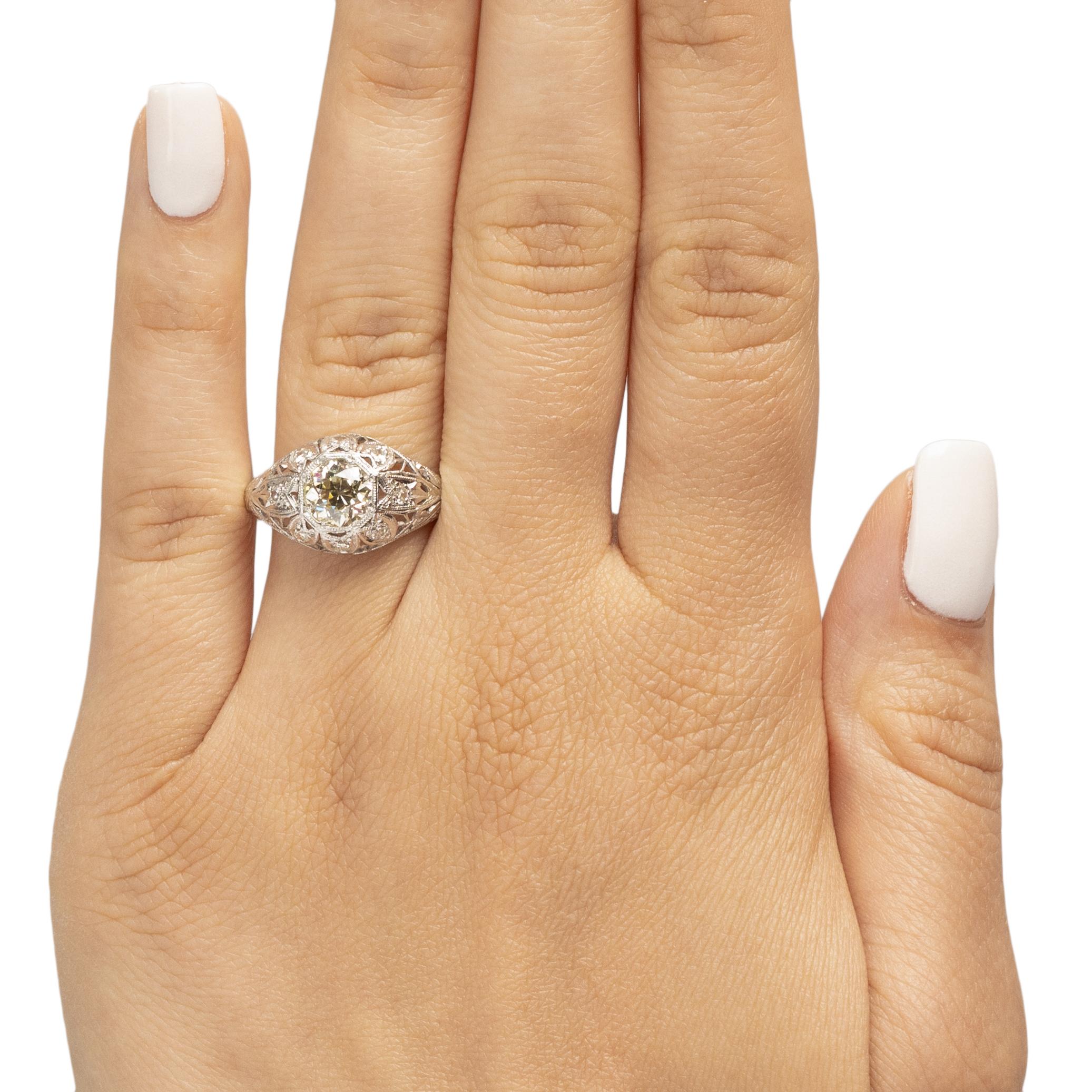 1927 datiert Art Deco Platin Solitär Diamant Verlobungsring mit altem europäischen Schliff im Zustand „Gut“ in Addison, TX