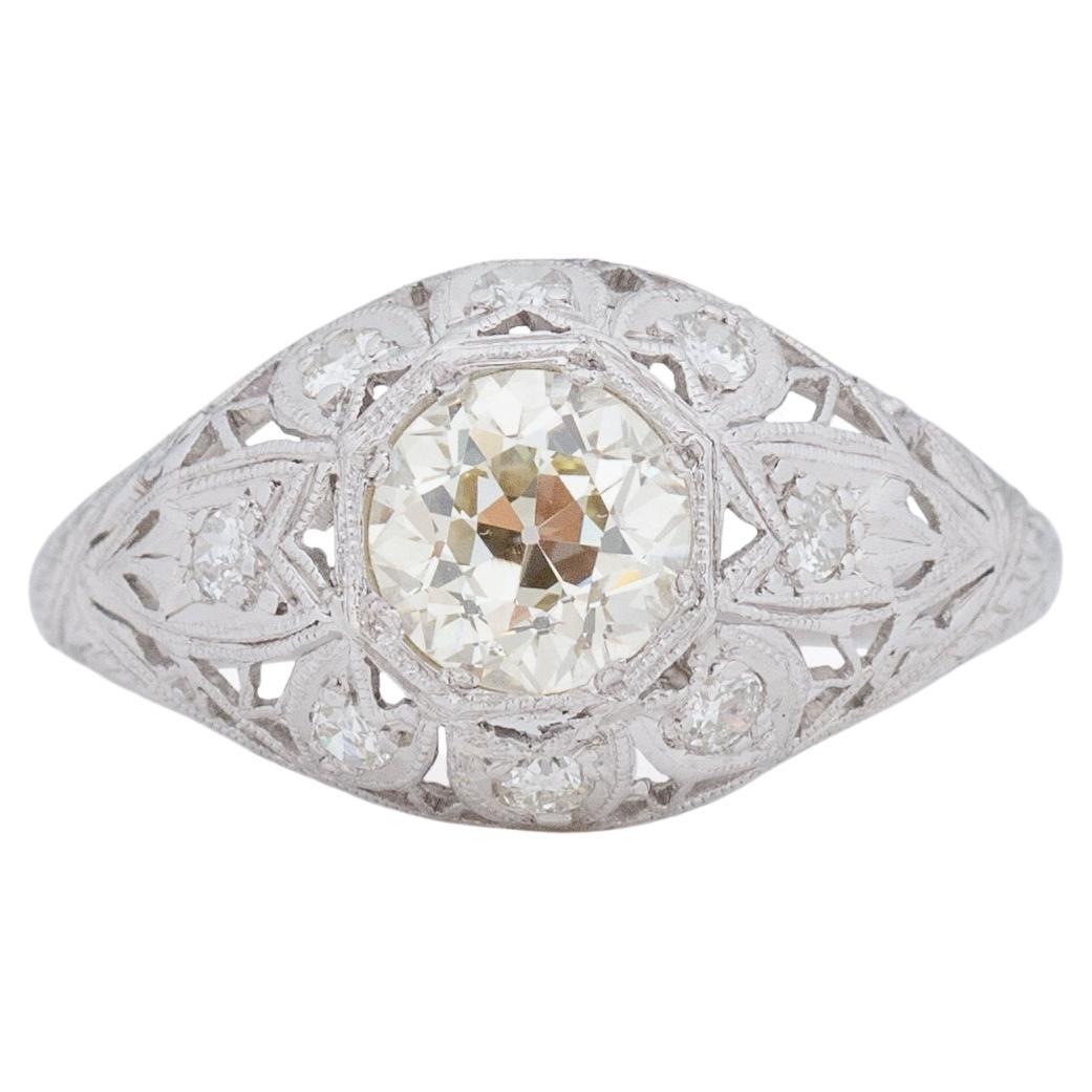 Dated 1927 Art Deco Platinum Old European Cut Solitaire Diamond Engagement Ring 