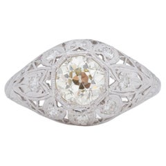 1927 datiert Art Deco Platin Solitär Diamant Verlobungsring mit altem europäischen Schliff