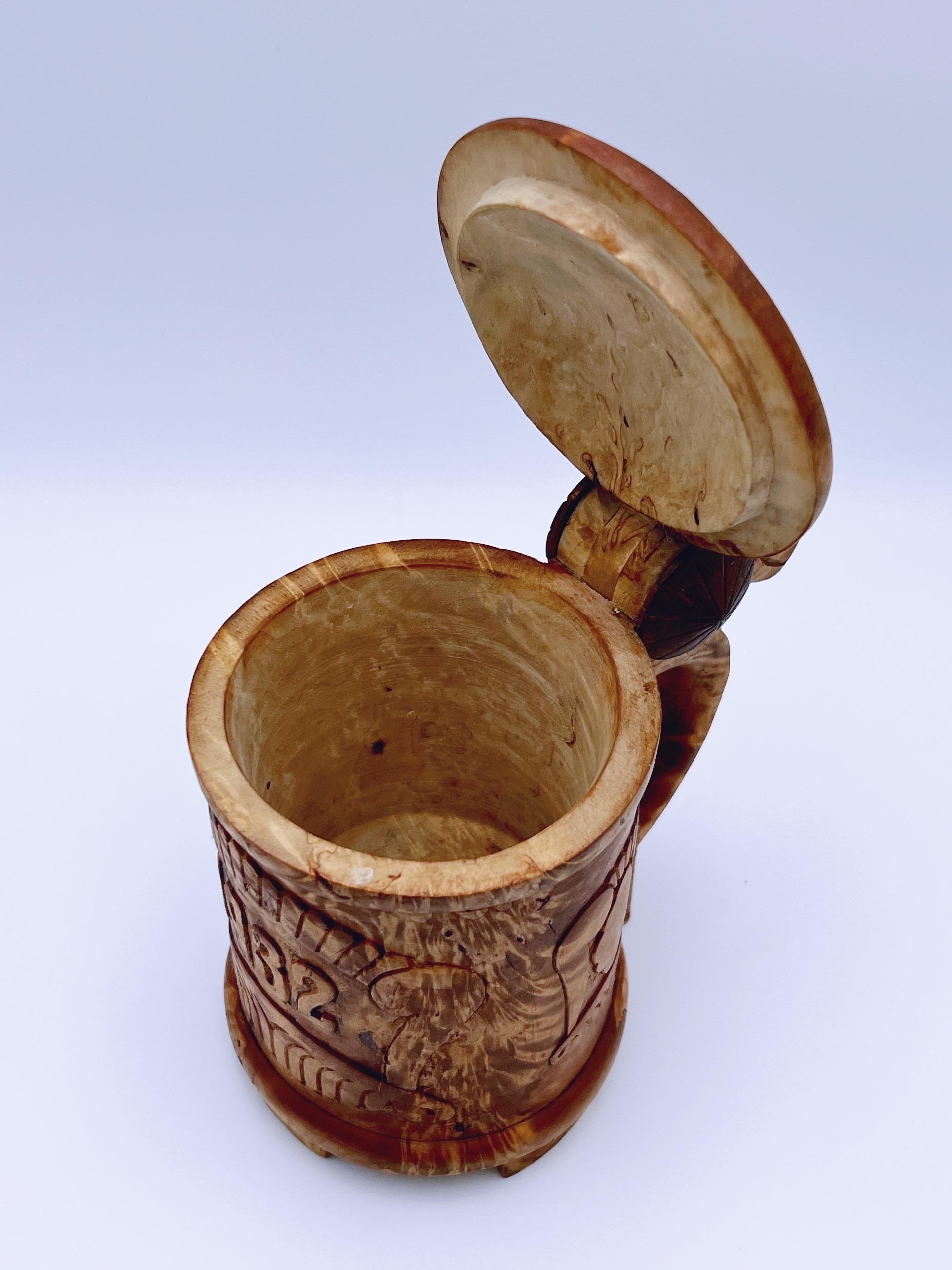 Dated 1932 Norwegian hand-crafted birch wood  jug / tankard, Baroque style For Sale 6