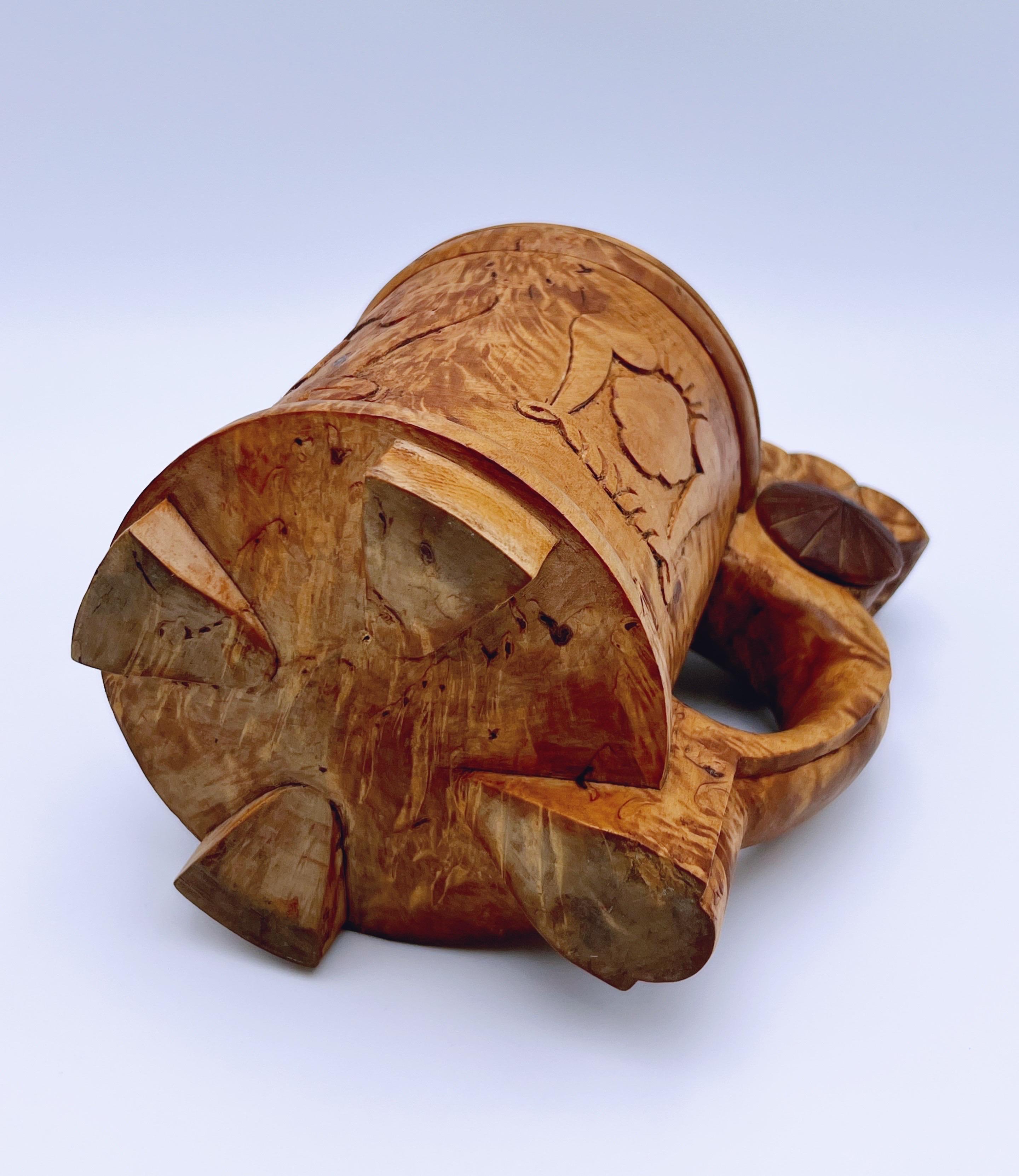 Dated 1932 Norwegian hand-crafted birch wood  jug / tankard, Baroque style For Sale 9