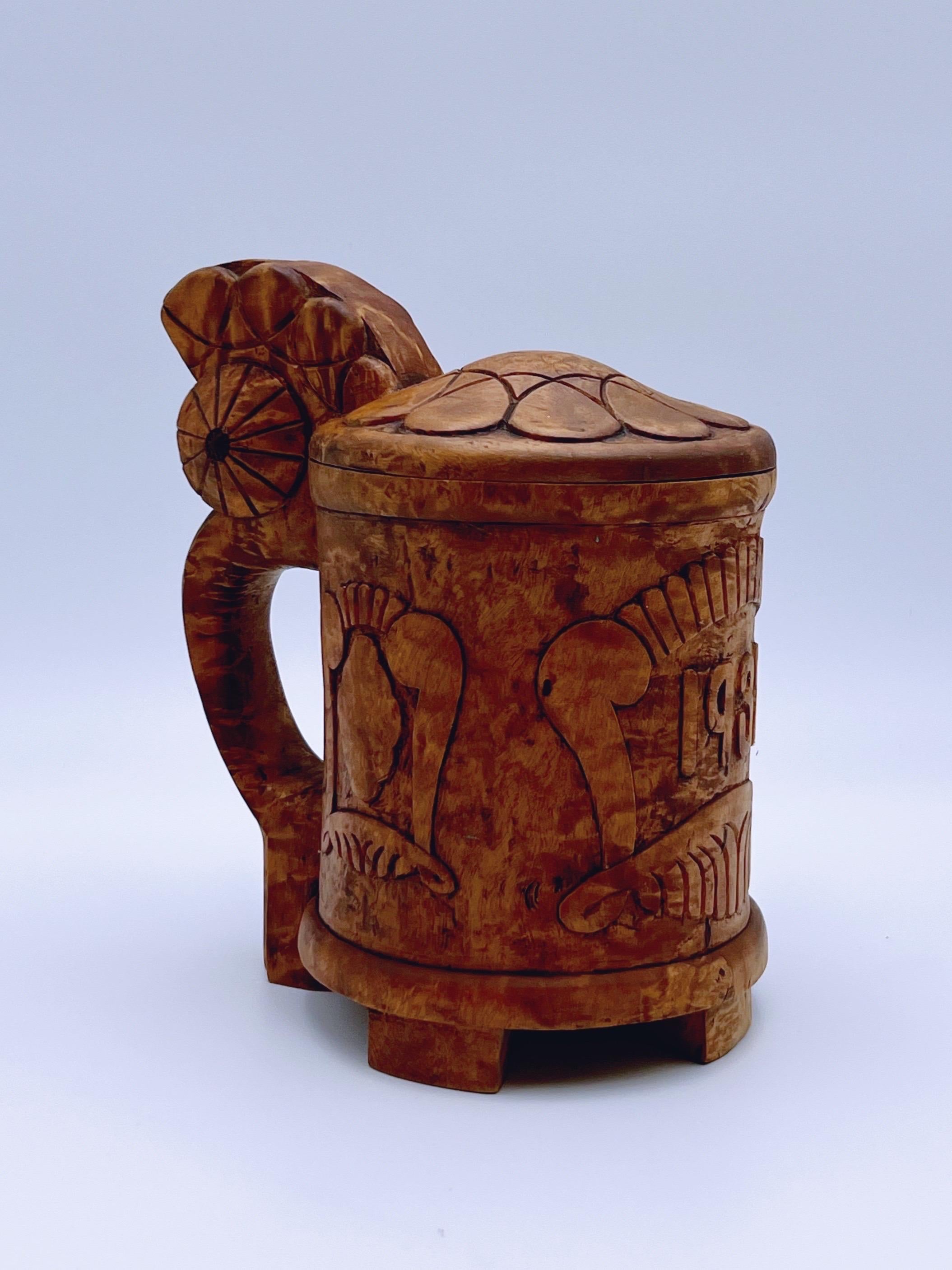 Mid-20th Century Dated 1932 Norwegian hand-crafted birch wood  jug / tankard, Baroque style For Sale