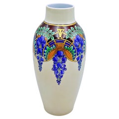 Fechado en 1932 Jarrón urna único pintado a mano Arts & Crafts, dorado, firmado por el artista