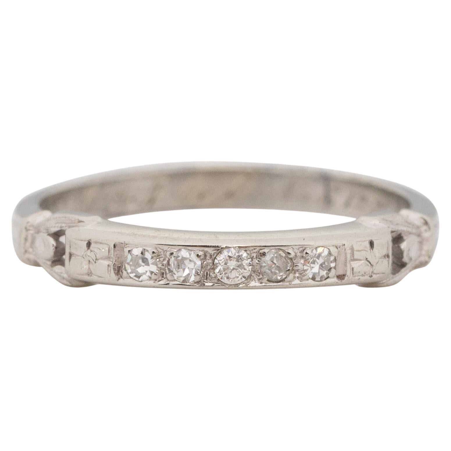 Dated 1933 Art Deco 18K White Gold Belias Vintage Stackable Wedding Band