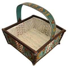 Dated 1938 Norwegian Rosemaling Basket – Hand-Painted Telemark Folk Art