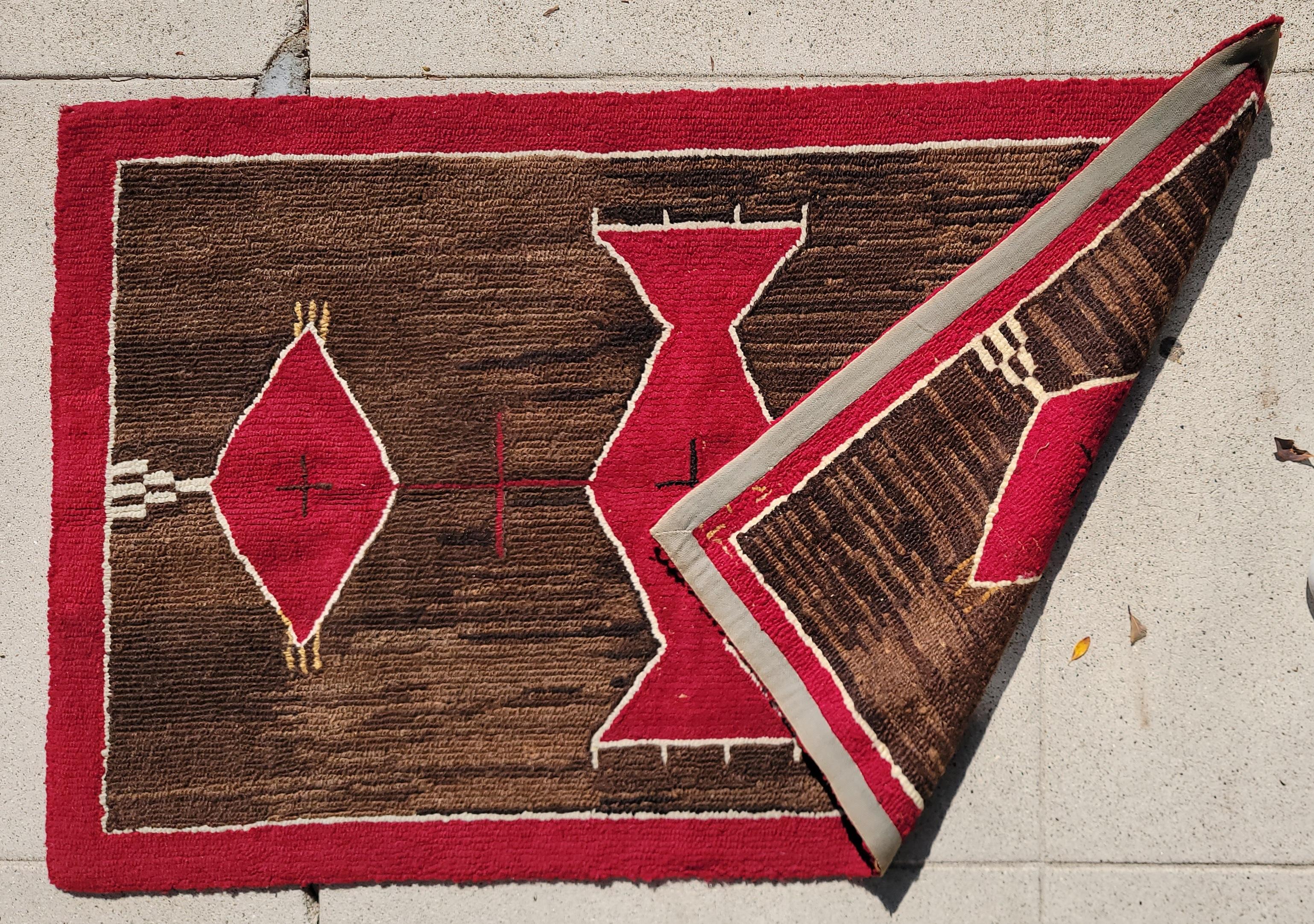 Dated 1945 Hand Hooked Geometric Rug For Sale 3