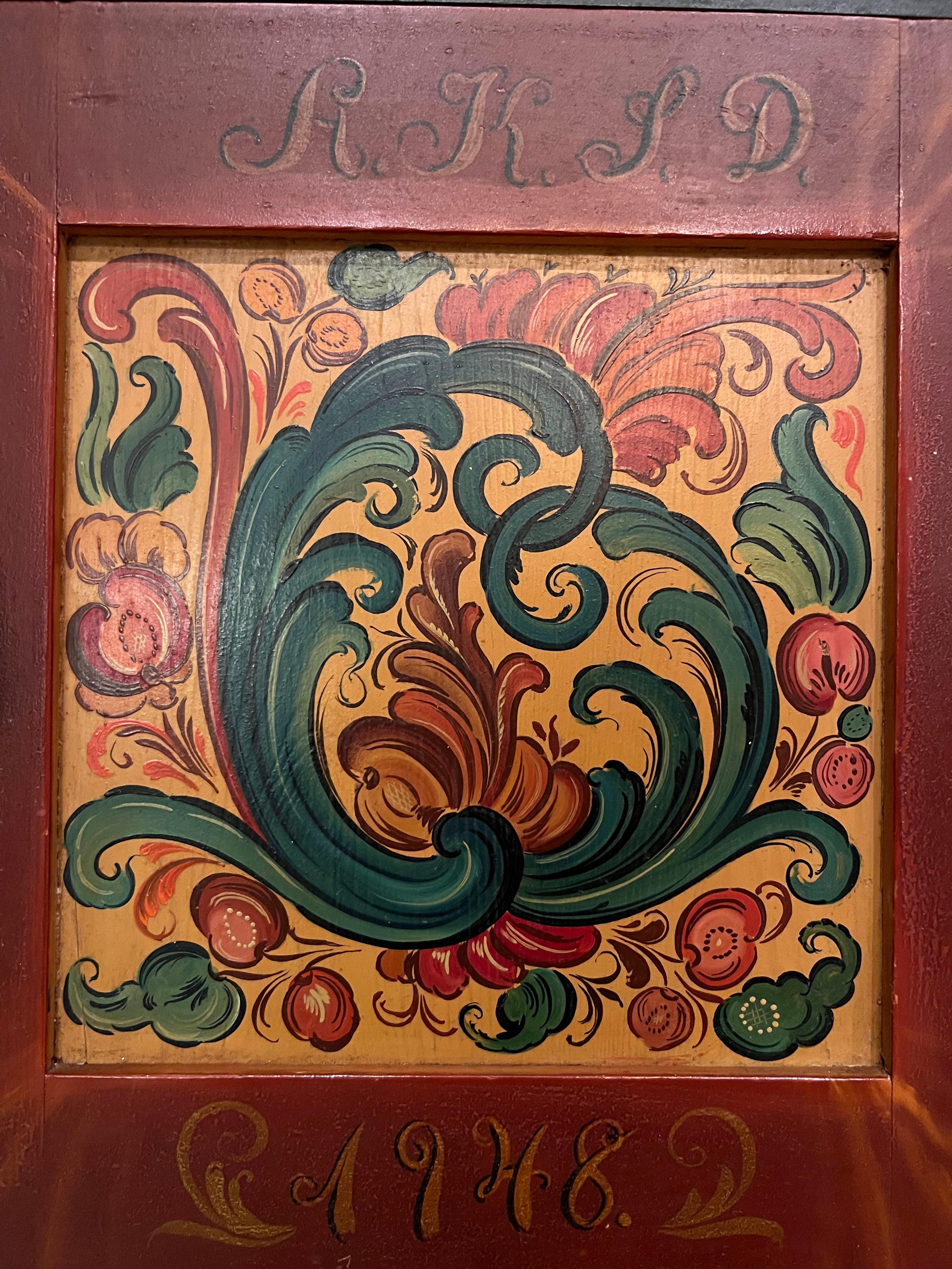 Datato 1948 - Armadio RUSTICO da parete Rosemaling d'epoca, dipinto a mano, Norvegia in vendita 7