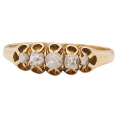 Dated 1967 Gold British Hallmarked Vintage Five Stone Rose Cut Antique Ring 