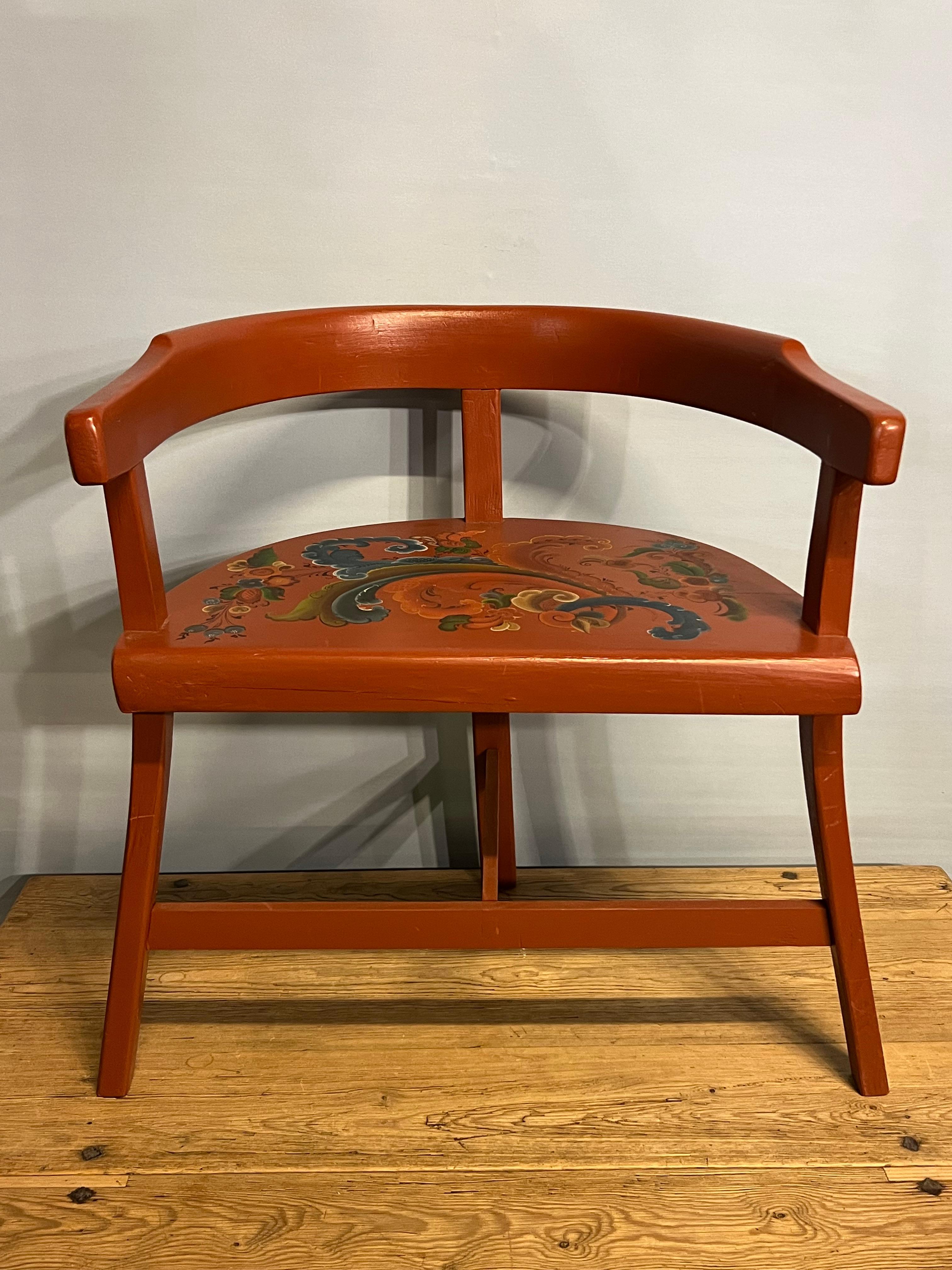 Fauteuil Rosemaling unique, artisanat scandinave, ferme/cabane, daté de 1967 en vente 3