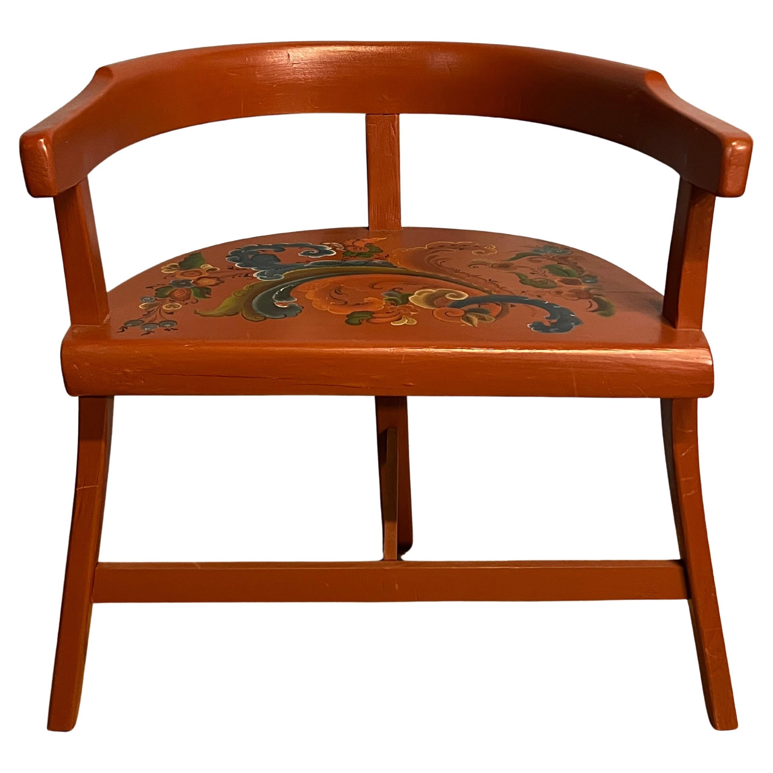 Fauteuil Rosemaling unique, artisanat scandinave, ferme/cabane, daté de 1967