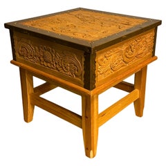 Dated 1977 Unique Scandinavian Folk Art "Dancing Cat" Chest on Stand