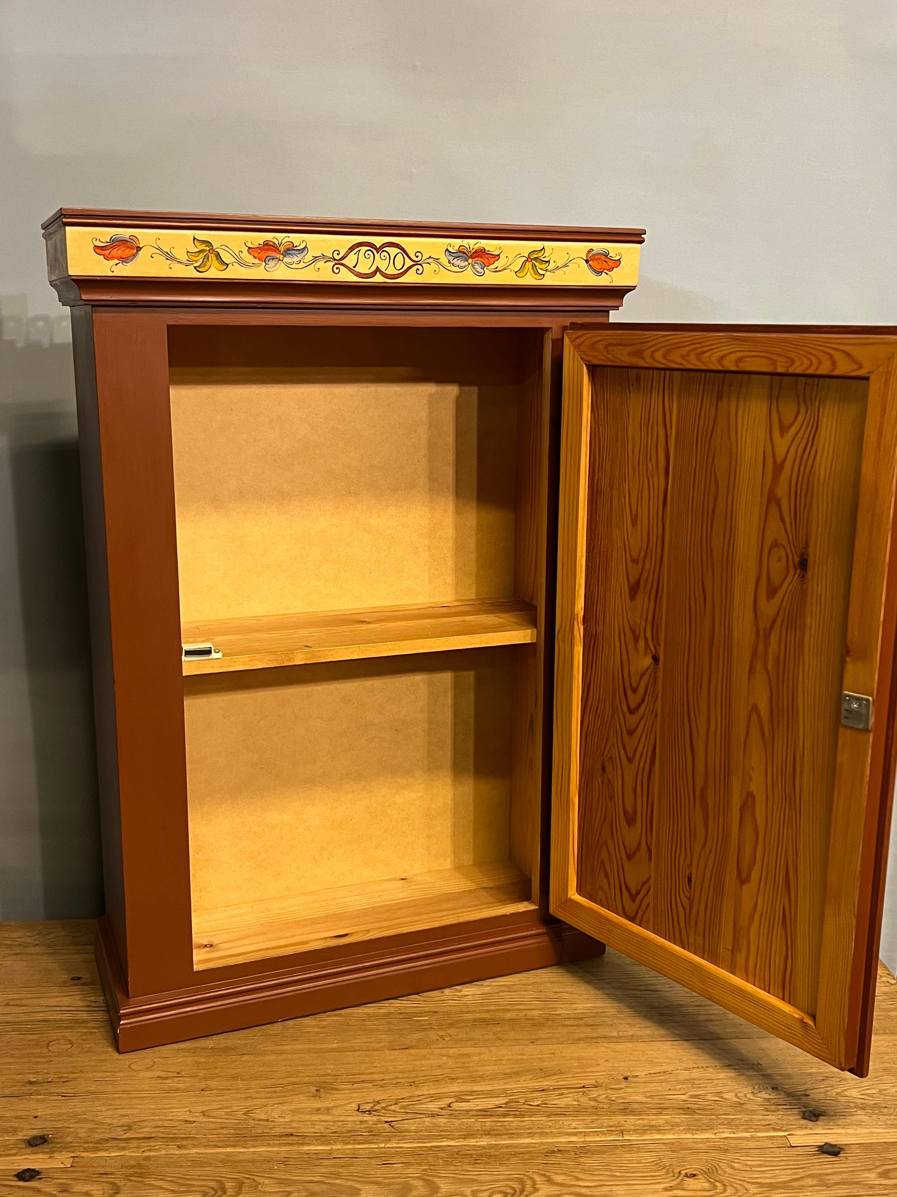 Dated 1990- Vintage Rosemaling Wall Hanging Cabinet, Hand-Painted, Norway For Sale 1