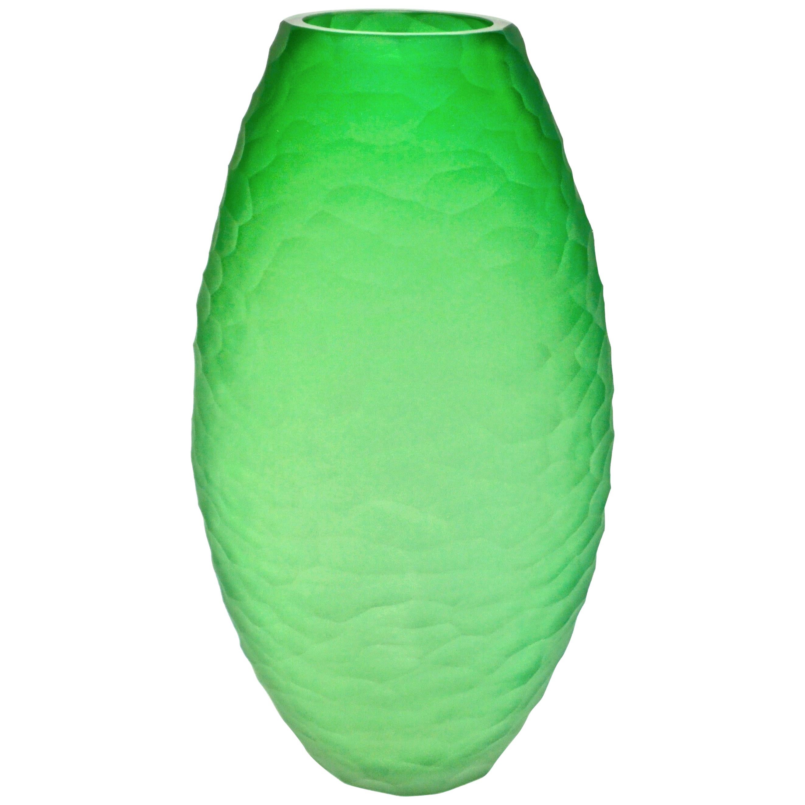 Dated 2007 Modern Apple Green Murano Glass Vase Signed Vivarini & Schiavon