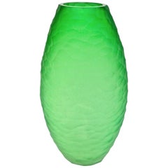 Dated 2007 Modern Apple Green Murano Glass Vase Signed Vivarini & Schiavon