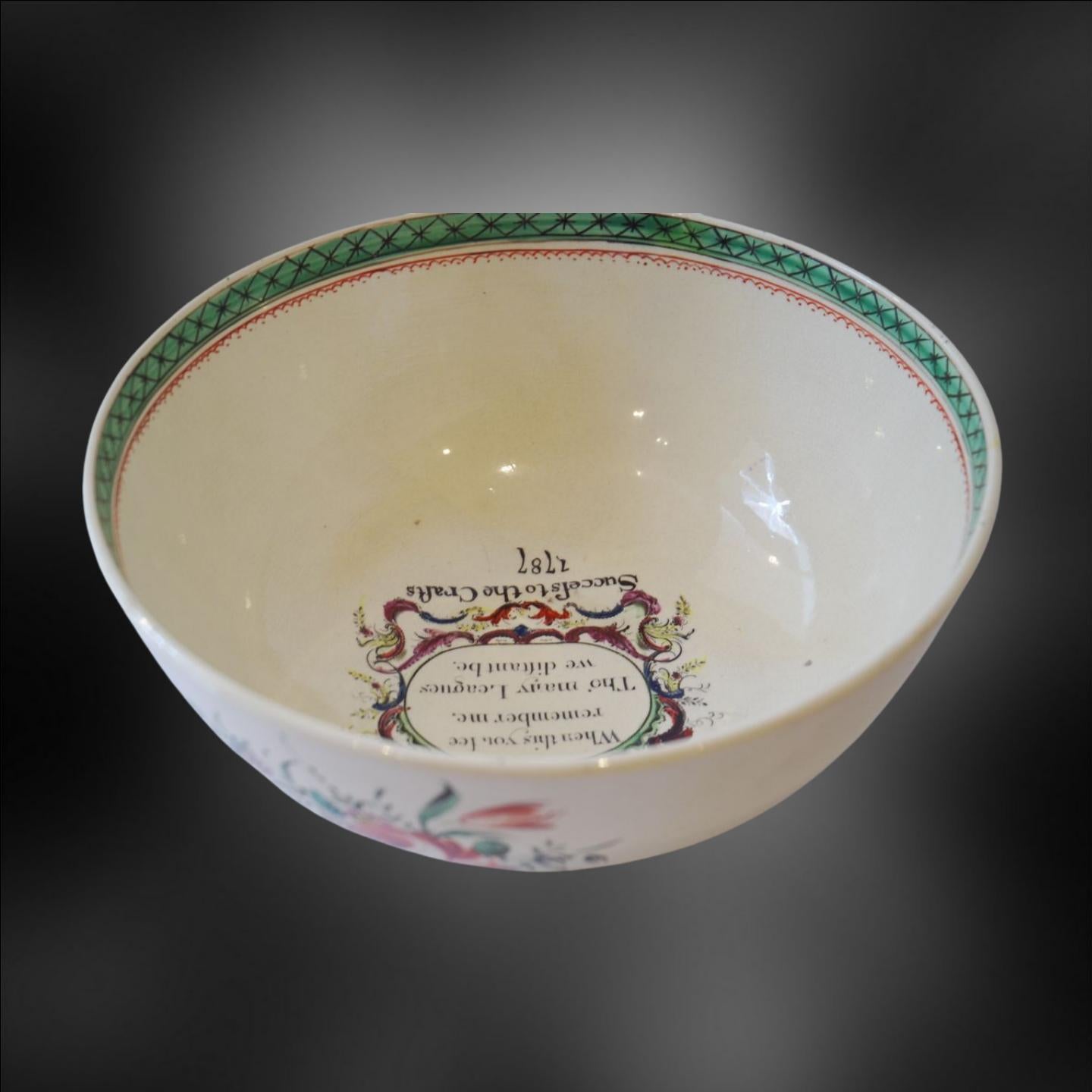 English Dated Creamware Punch Bowl, Leeds, 1787 For Sale