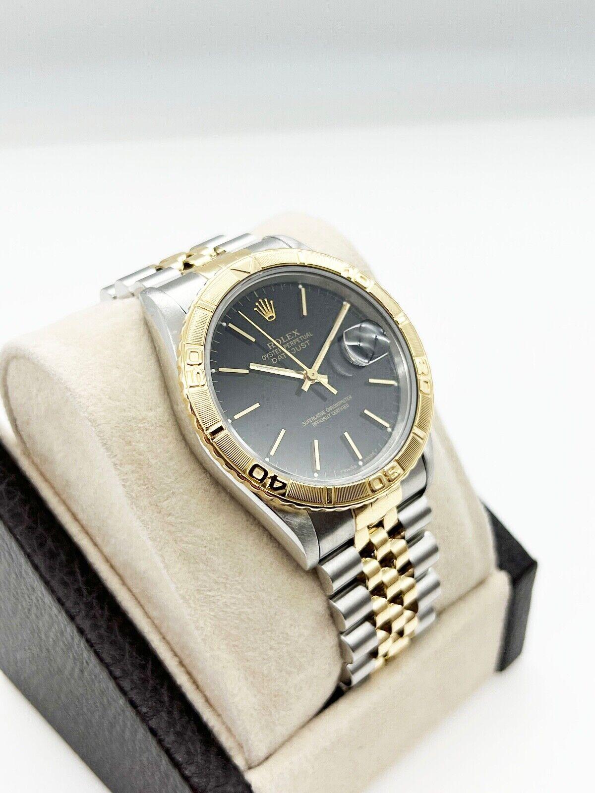 Datejust 16263 Turn-O -Graph Black Dial 18K Yellow Gold & Stainless Steel In Good Condition For Sale In San Diego, CA