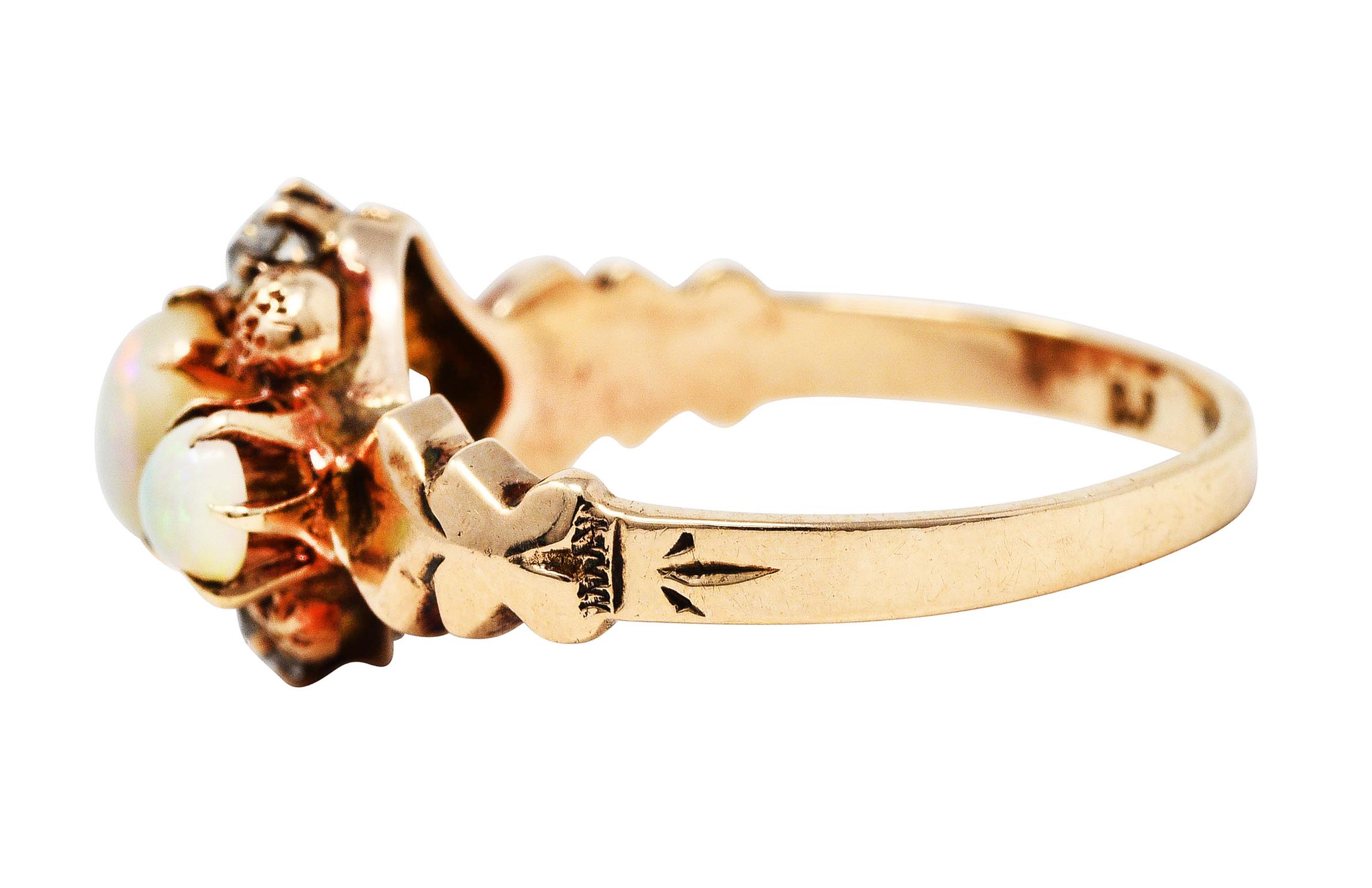 Cabochon Dattelbaum and Friedman Victorian Diamond Opal 14 Karat Rose Gold Cluster Ring